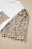Leopard Patchwork Crochet Lace Trim Puff Sleeve T Shirt - Trendsi - Flyclothing LLC