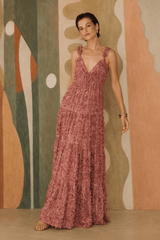 TWILIGHT ROSETTE WOVEN MAXI DRESS - Flying Tomato - Flyclothing LLC