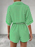 Tie Waist Half Button Striped Romper - Trendsi - Flyclothing LLC
