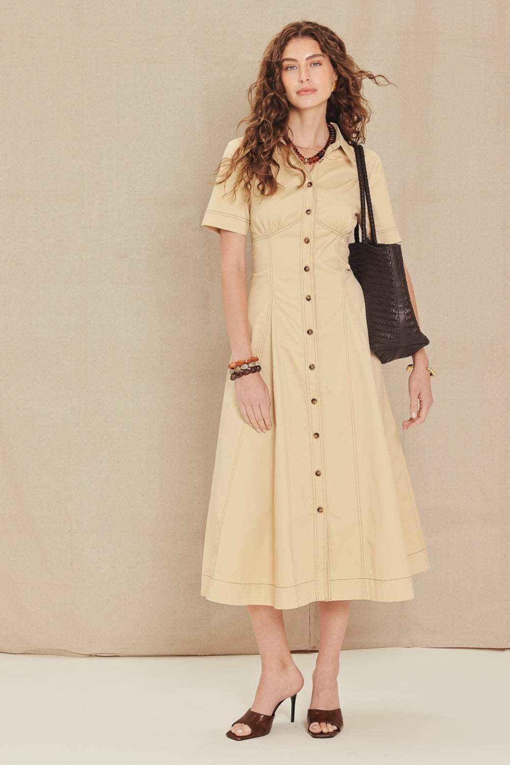TREND ICON WOVEN MIDI DRESS - Flying Tomato - Flyclothing LLC