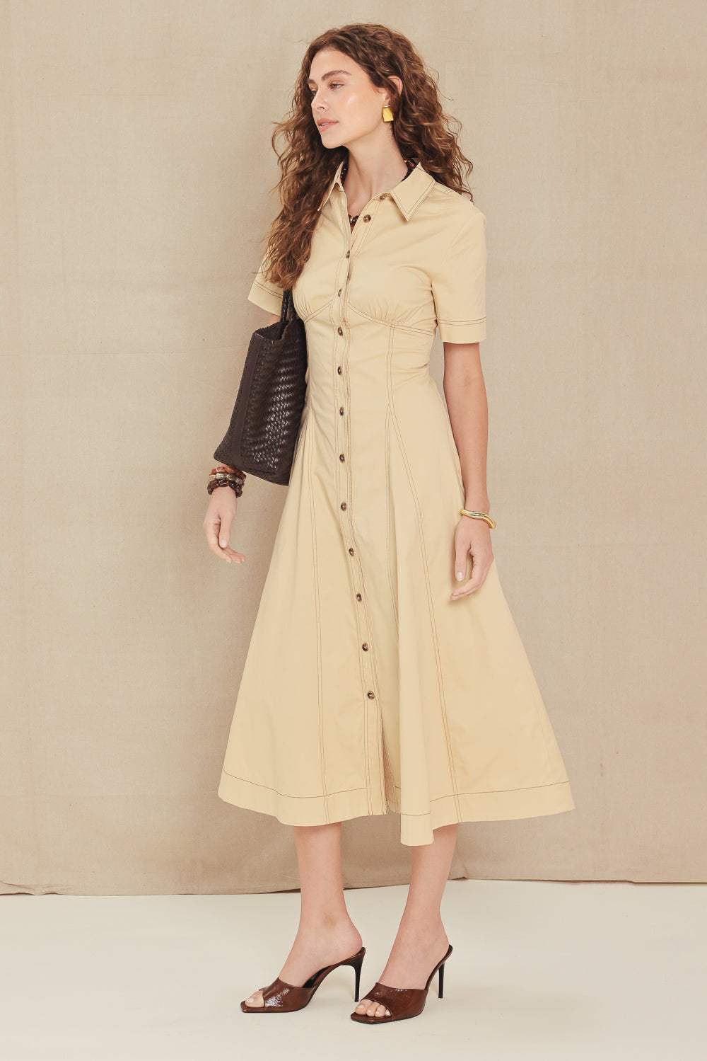 TREND ICON WOVEN MIDI DRESS - Flying Tomato - Flyclothing LLC