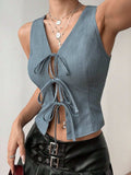 Tied Front V-Neck Cropped Tank - Trendsi - Flyclothing LLC