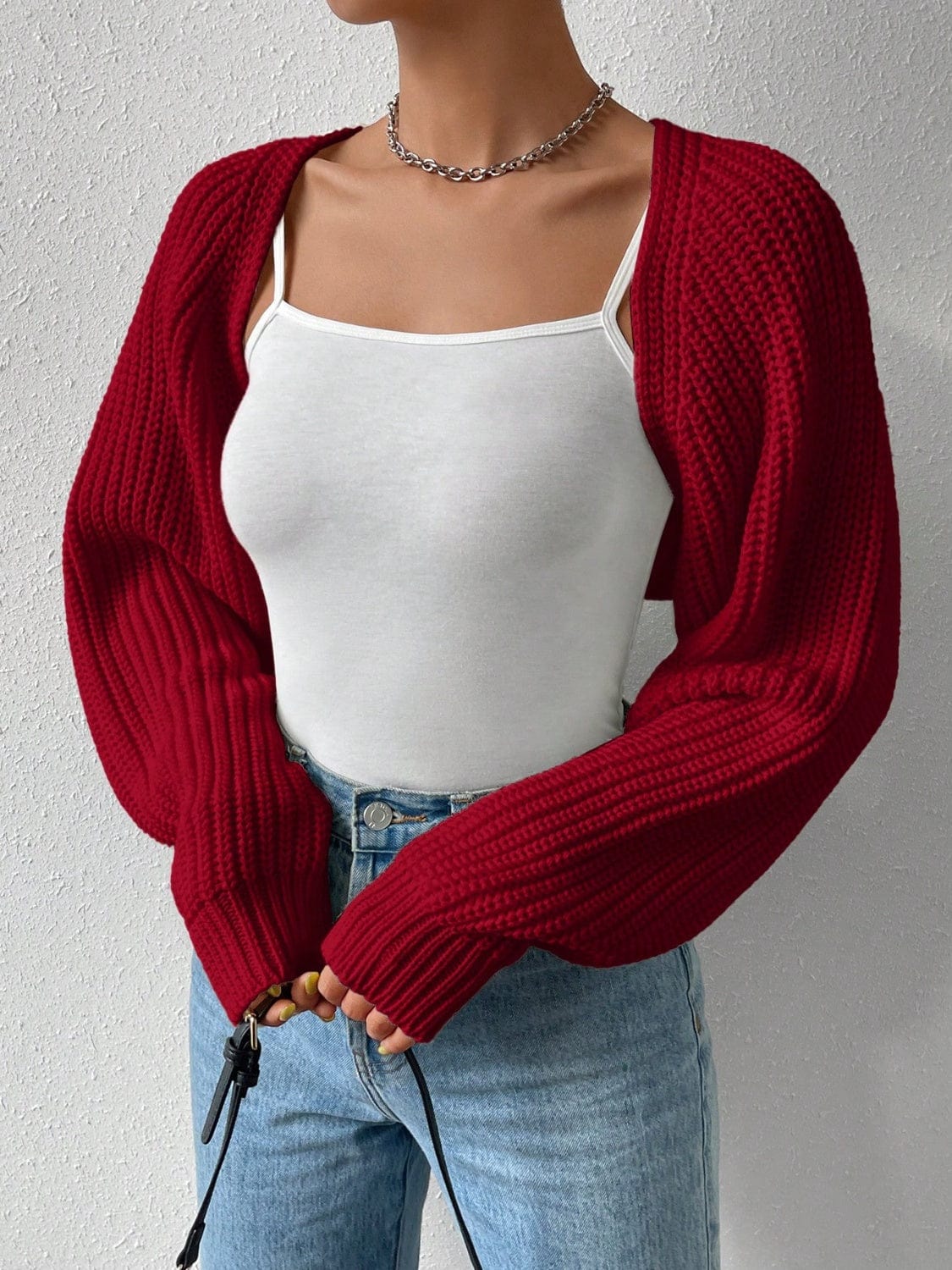 Honey Open Front Long Sleeve Cropped Cardigan - Trendsi