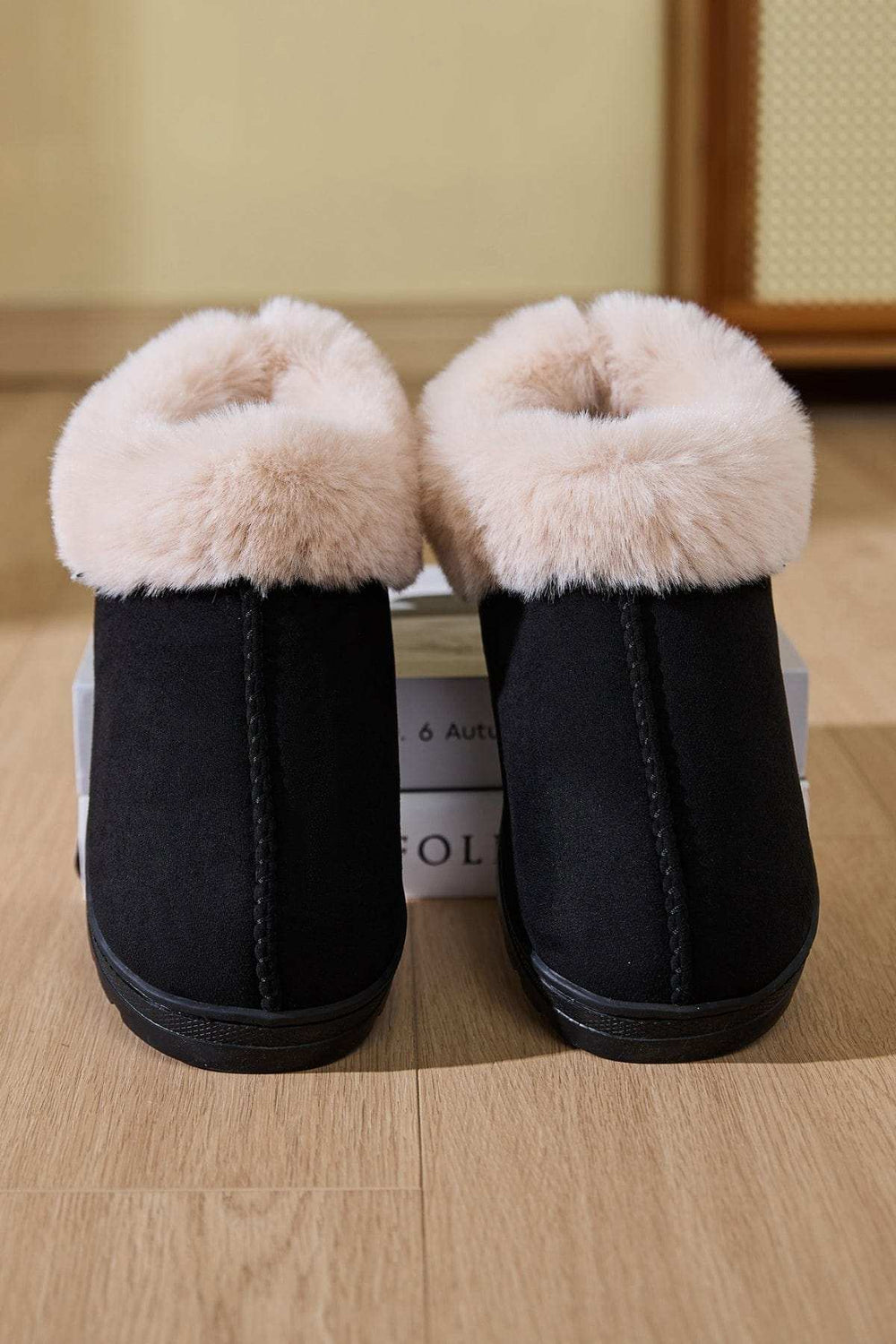 Faux Fur Round Toe Platform Slippers - Trendsi - Flyclothing LLC