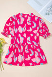 Peplum Printed Notched Short Sleeve Blouse - Trendsi - Flyclothing LLC