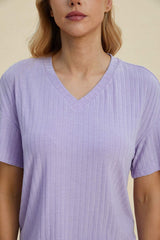 Basic Bae Full Size Ribbed V-Neck Short Sleeve Top and Shorts Set - Trendsi - Flyclothing LLC