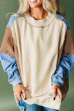 Slit Color Block Round Neck Long Sleeve Sweatshirt - Trendsi - Flyclothing LLC