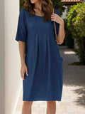 Full Size Round Neck Half Sleeve Dress with Pockets - Trendsi - Flyclothing LLC