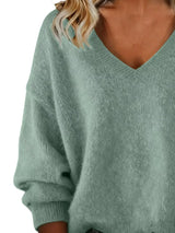 Full Size V-Neck Dropped Shoulder Sweater Plus Size - Trendsi - Flyclothing LLC