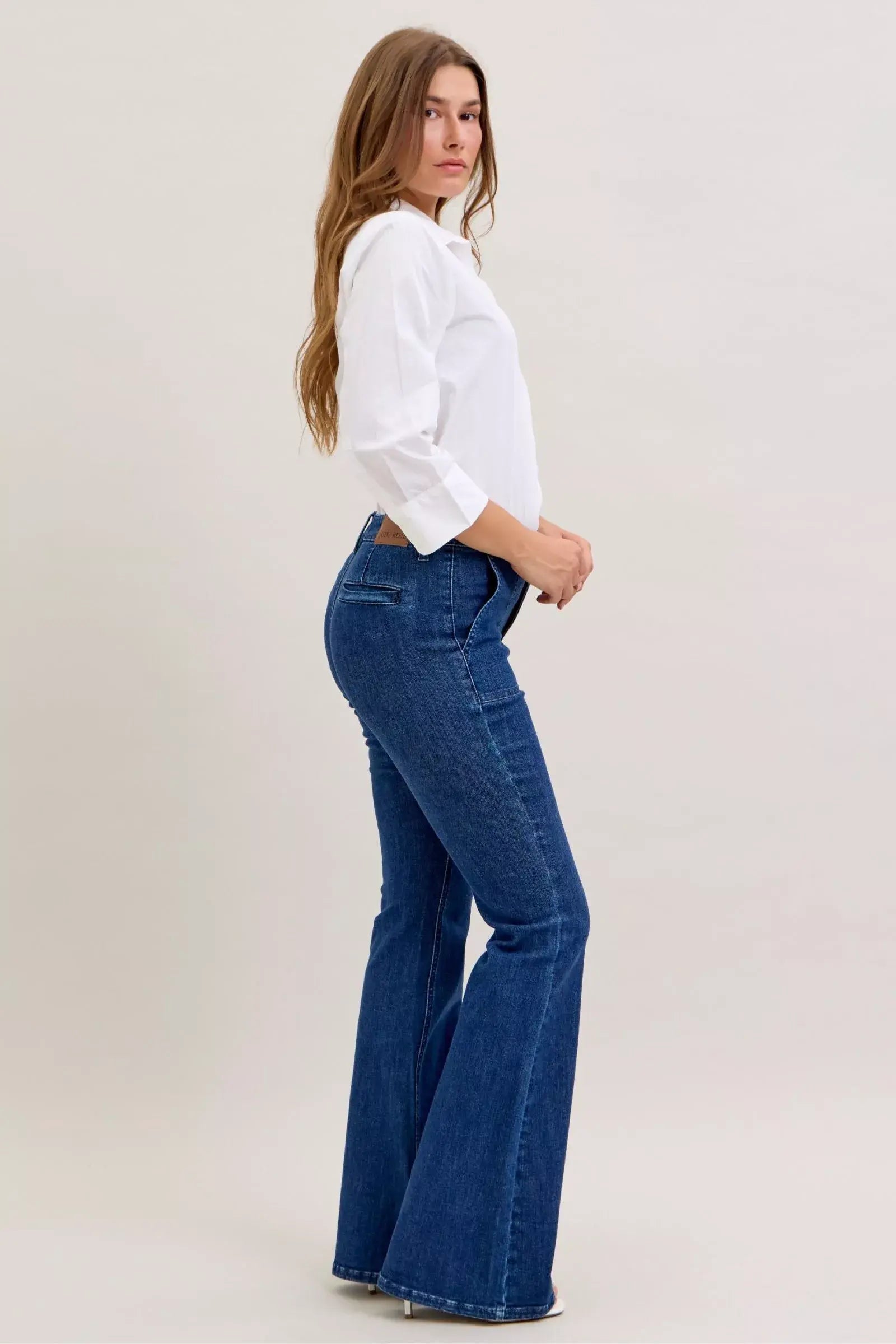 Judy Blue High Waist Flare Jeans with Front Patch Pockets - Trendsi - Flyclothing LLC