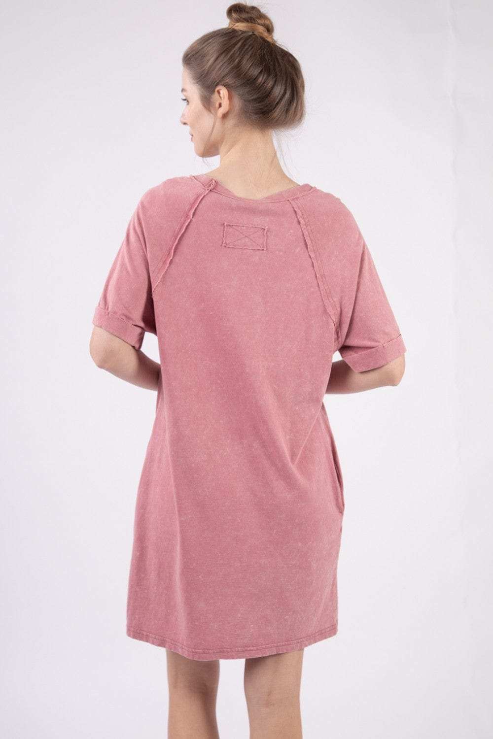 VERY J Washed Round Neck Mini Tee Dress - Trendsi - Flyclothing LLC