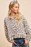 BiBi Crinkle Polka Dot Ruffled Hem Button Up Shirt Top - Trendsi - Flyclothing LLC