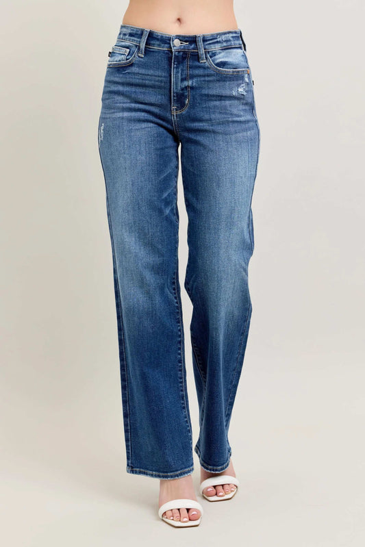 Judy Blue Full Size High Waist 90's Straight Leg Jeans Plus Size - Trendsi - Flyclothing LLC