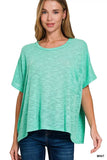 Zenana Oversized Slub Hacci Top with Pocket - Trendsi - Flyclothing LLC