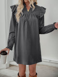 Perfee Ruffled Notched Long Sleeve Mini Dress - Trendsi