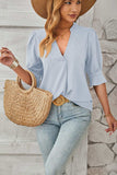 Notched Half Sleeve Blouse - Trendsi - Flyclothing LLC