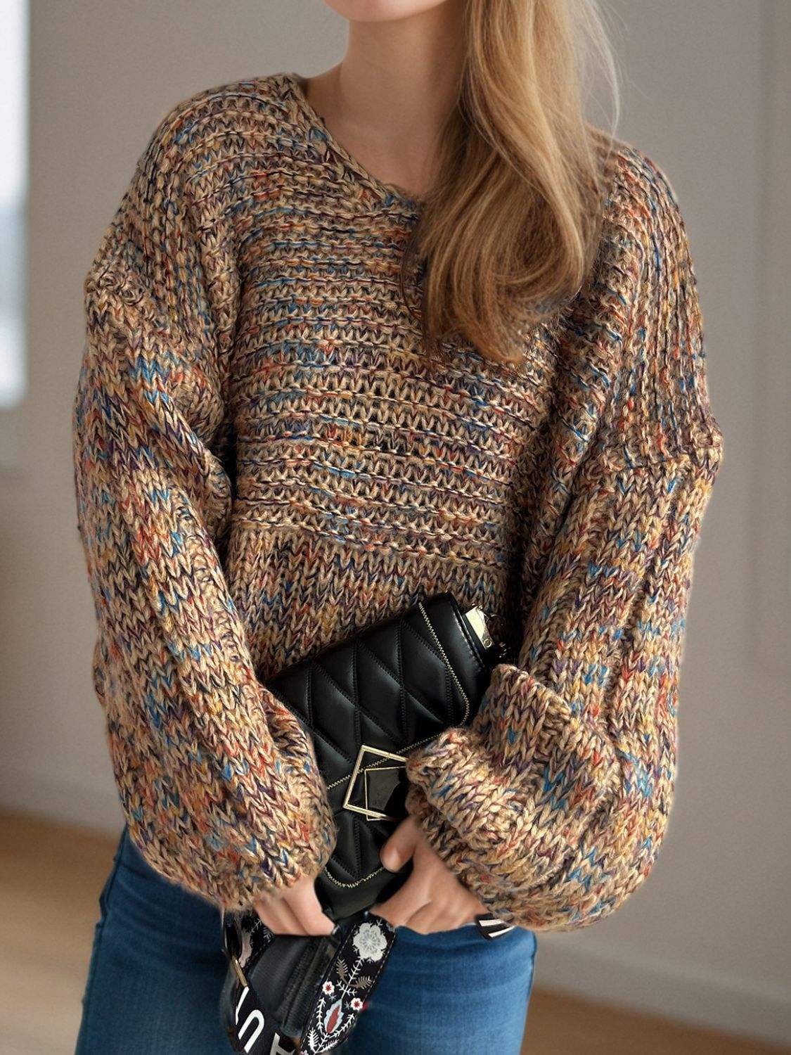 Dropped Shoulder Long Sleeve Sweater - Trendsi - Flyclothing LLC