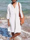 Full Size Tied Three-Quarter Sleeve Mini Dress - Trendsi - Flyclothing LLC