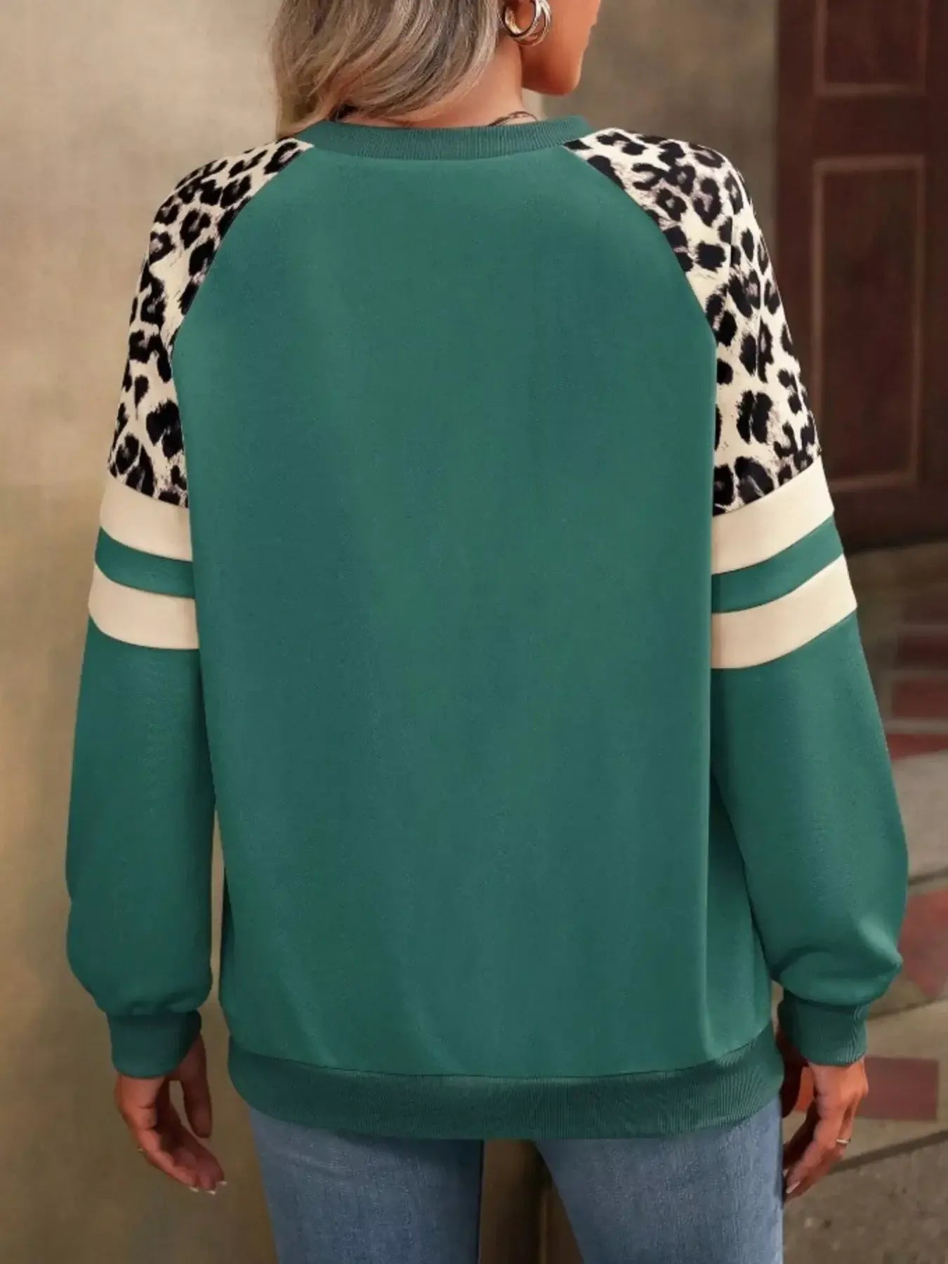 Leopard Round Neck Raglan Sleeve Sweatshirt - Trendsi - Flyclothing LLC