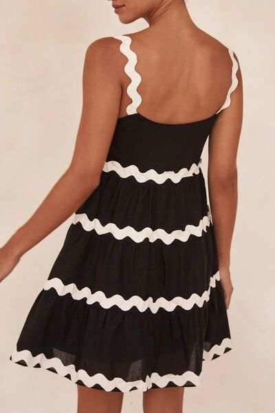 Contrast Trim Square Neck Tiered Dress - Trendsi - Flyclothing LLC