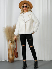 Pocketed Sherpa Zip Up Long Sleeve Jacket - Trendsi