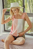 BiBi Cotton Span Color Block Ruffle Band Shoulder Tank - Trendsi