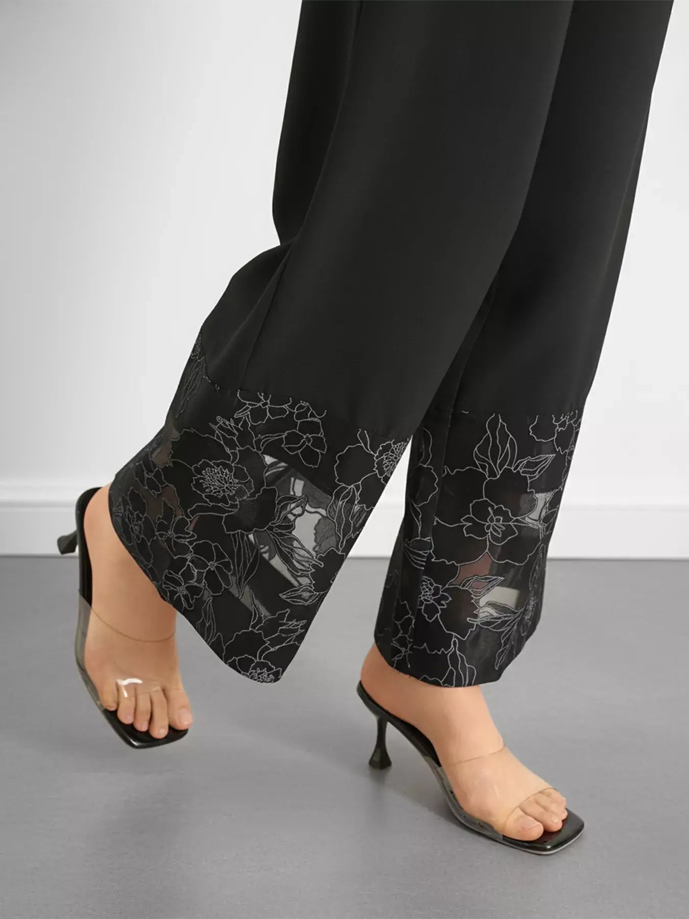 Floral Lace Hem Wide Leg Pants - Trendsi - Flyclothing LLC