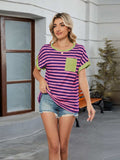 Striped Round Neck Short Sleeve T-Shirt - Trendsi - Flyclothing LLC