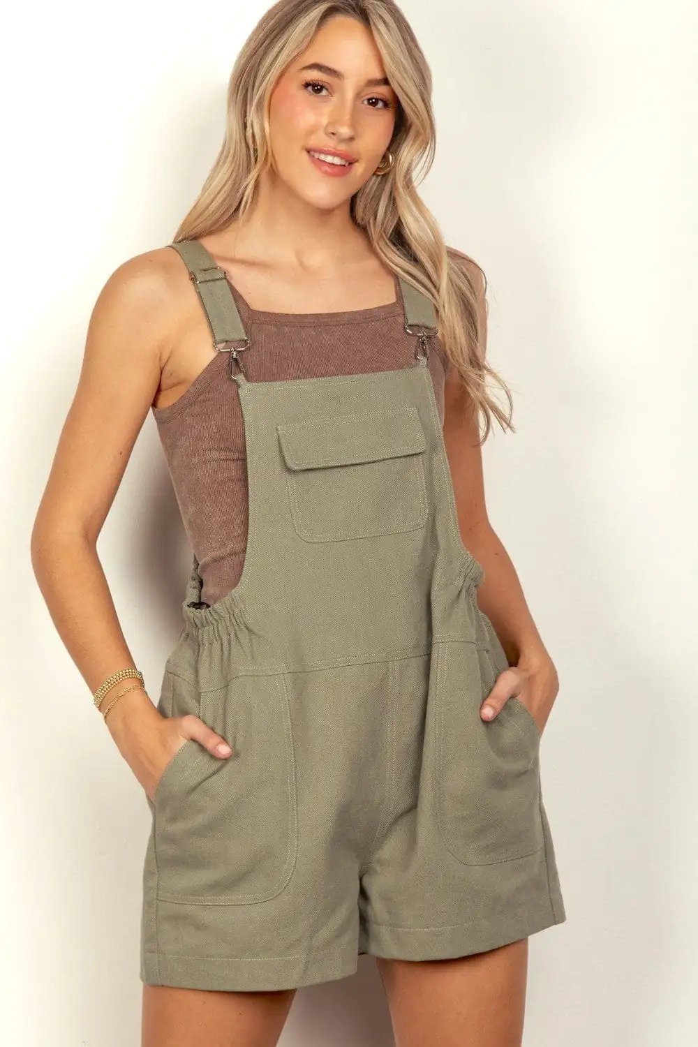 VERY J Adjustable Suspender Overalls with Pockets - Trendsi