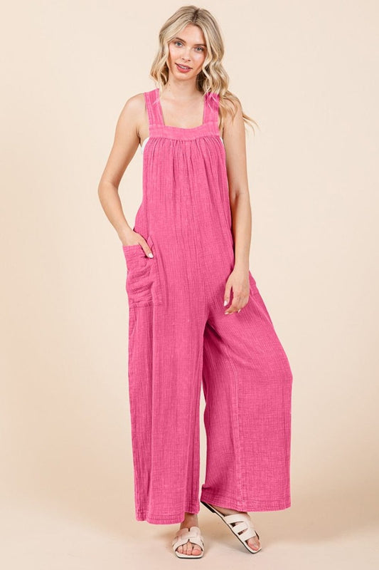 Culture Code Full Size Pocketed Sleeveless Wide Leg Overalls - Trendsi