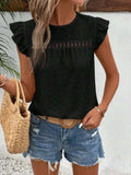 Eyelet Round Neck Cap Sleeve Top - Trendsi - Flyclothing LLC