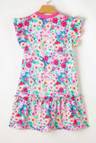 Ruffled Printed Round Neck Cap Sleeve Mini Dress - Trendsi - Flyclothing LLC