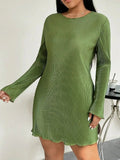 Honey Plus Size Lettuce Hem Round Neck Long Sleeve Dress - Trendsi