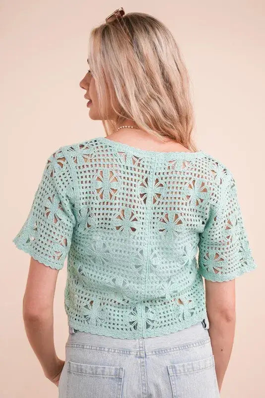 VERY J Front Tie Crochet Crop Top - Trendsi - Flyclothing LLC