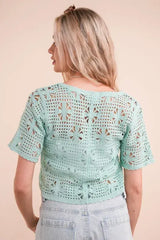 VERY J Front Tie Crochet Crop Top - Trendsi - Flyclothing LLC