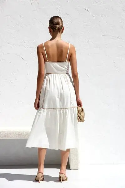 Contrast Trim Square Neck Midi Cami Dress - Trendsi - Flyclothing LLC