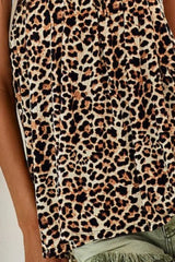 BiBi Leopard Printed Jersey Knit Gathering Cami Top - Trendsi - Flyclothing LLC