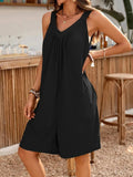 Casual V-Neck Sleeveless Romper with Pockets - Trendsi - Flyclothing LLC