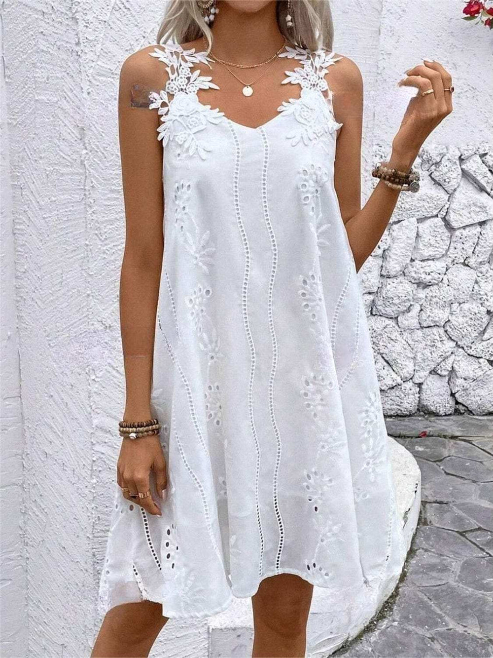 Lace Detail V-Neck Mini Dress - Trendsi - Flyclothing LLC