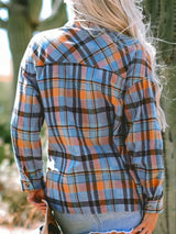 Plaid Collared Neck Long Sleeve Shirt - Trendsi - Flyclothing LLC