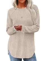 Ribbed Knit Long Sleeve T-Shirt - Trendsi - Flyclothing LLC