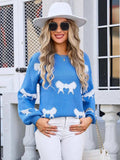 Angel Wings Bow Round Neck Dropped Shoulder Sweater - Trendsi - Flyclothing LLC