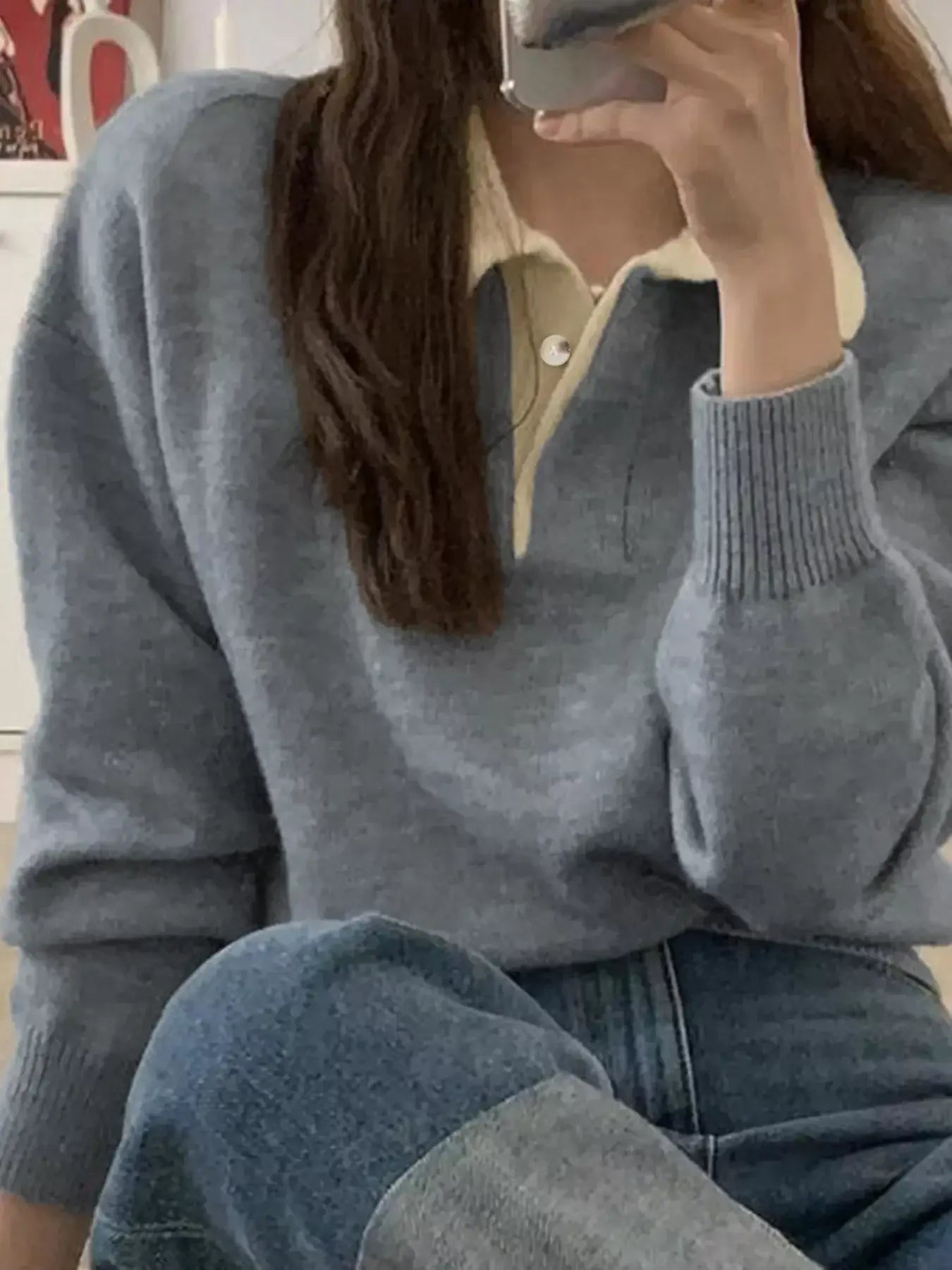 Polo Collar Dropped Shoulder Sweater - Trendsi - Flyclothing LLC