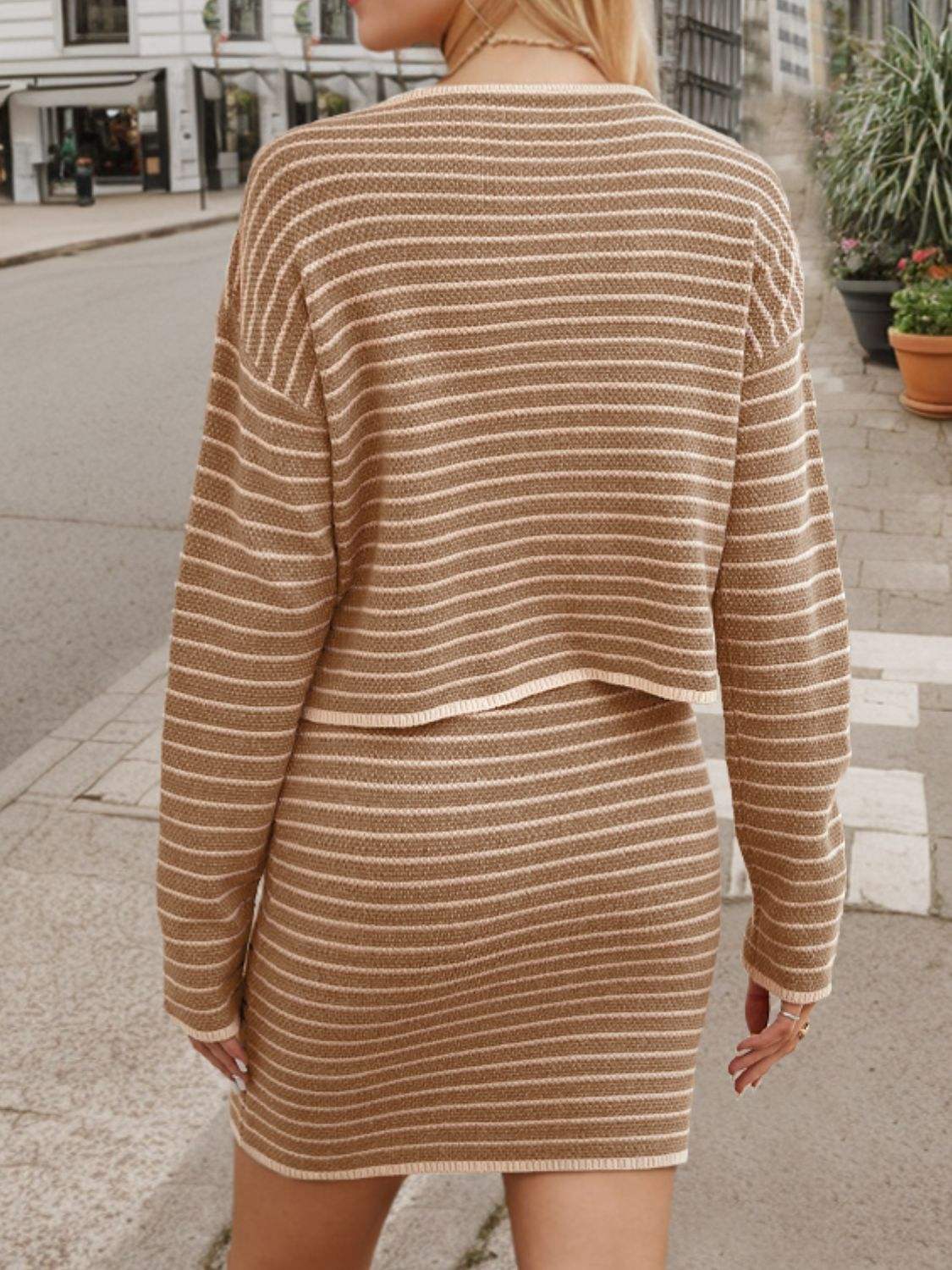 Striped Long Sleeve Top and Skirt Set - Trendsi - Flyclothing LLC