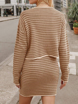 Striped Long Sleeve Top and Skirt Set - Trendsi - Flyclothing LLC