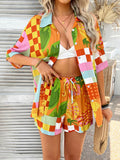 Devine Printed Collared Neck Half Sleeve Top and Shorts Set - Trendsi