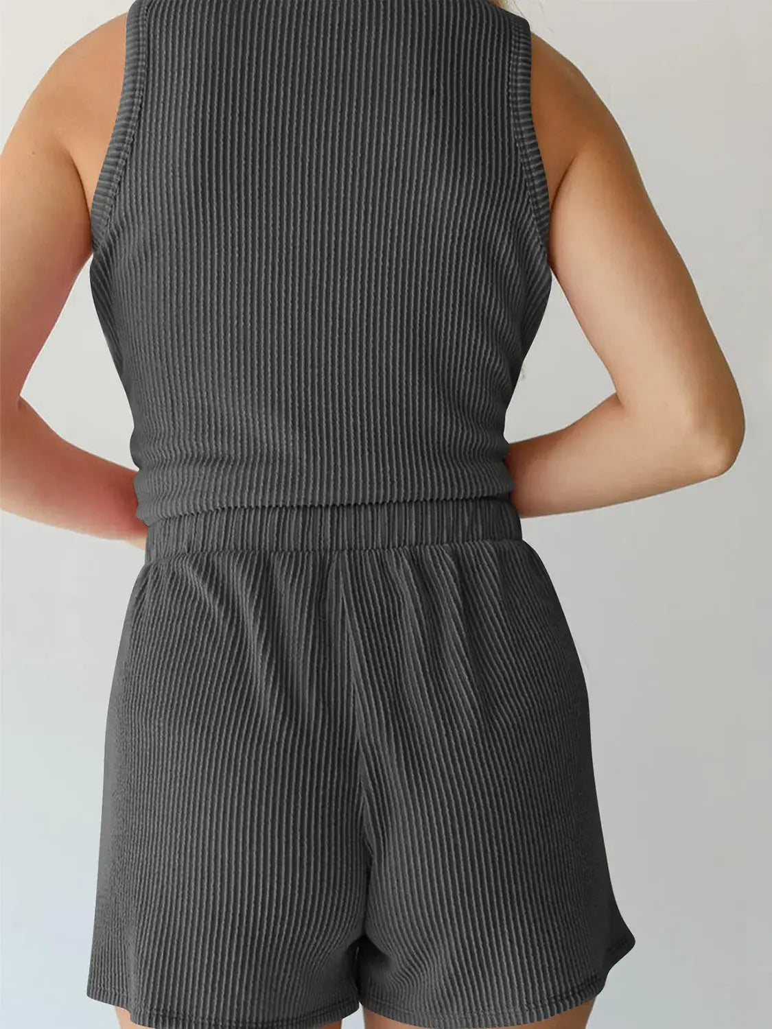 Round Neck Sleeveless Top and Shorts Set - Trendsi - Flyclothing LLC