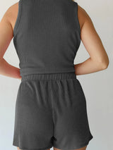 Round Neck Sleeveless Top and Shorts Set - Trendsi - Flyclothing LLC
