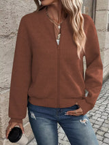 Texture Zip-Up Bomber Jacket - Trendsi - Flyclothing LLC