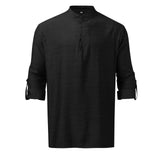 Men's Full Size Half Button Long Sleeve Shirt Plus Size - Trendsi